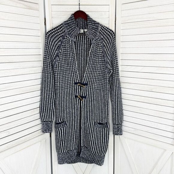 Gap Ribbed Toggle Front Long Cardigan Sweater Blue White XS Fisherman Nautical - Picture 11 of 16